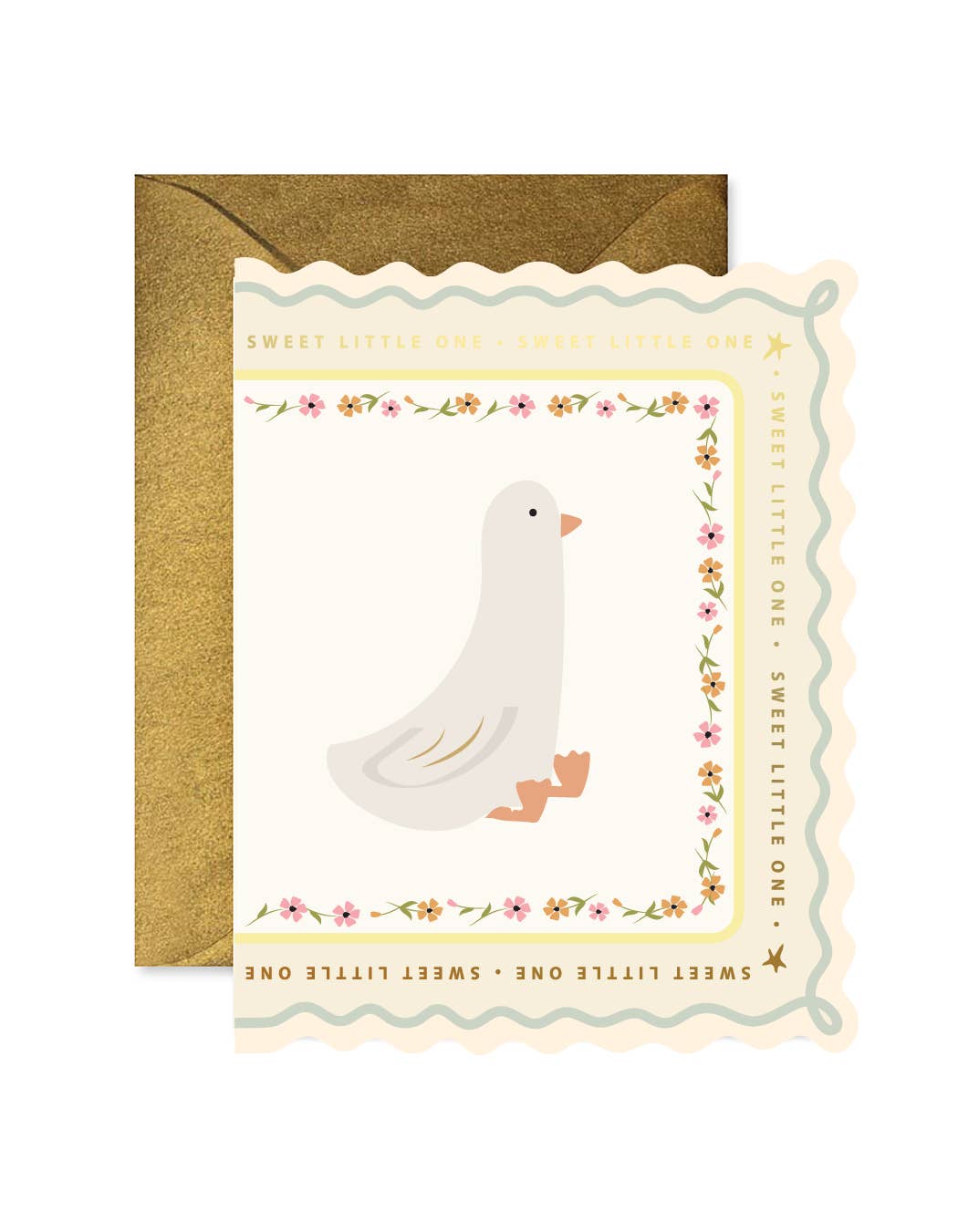 Sweet Little Goose - New Baby Scallop Greeting Card