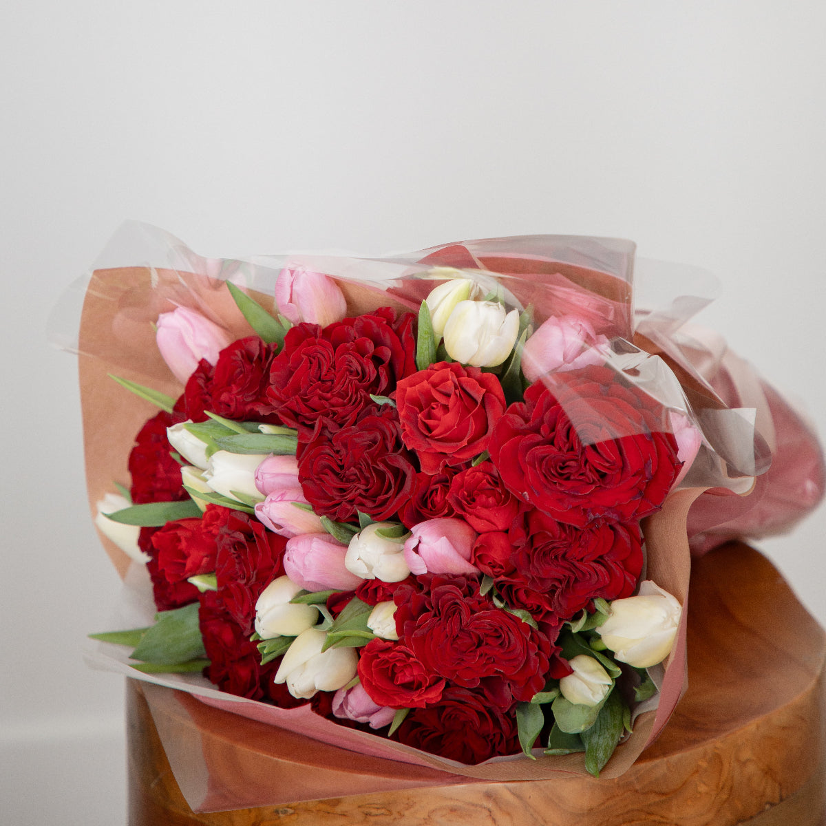 Tulip and red rose bouquet 